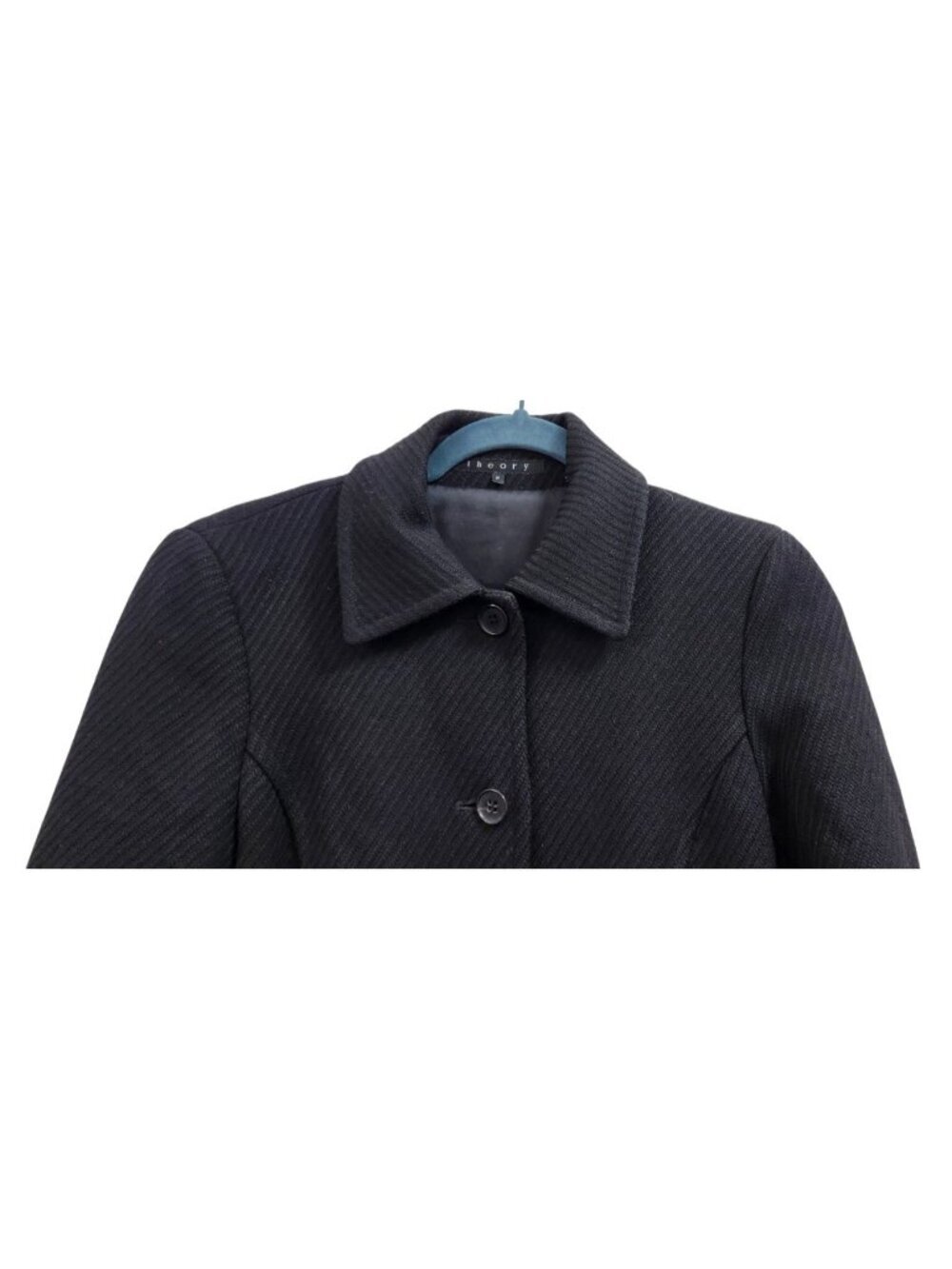 Theory Theory Black Wool Blend Textured Long Coat Women Petite P Double Breasted - Picture 5 of 16